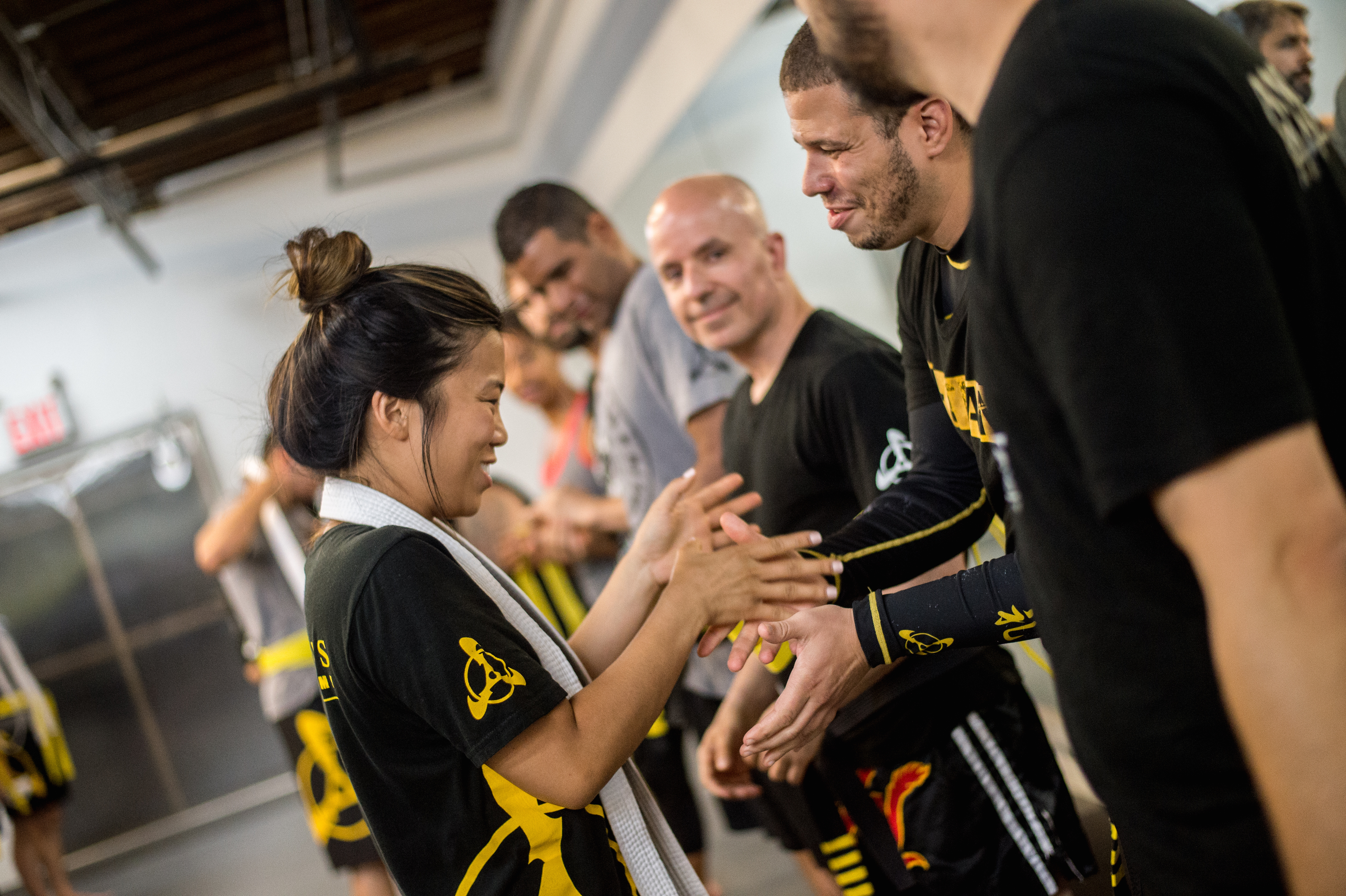 Congratulatory handshake after martial arts competition